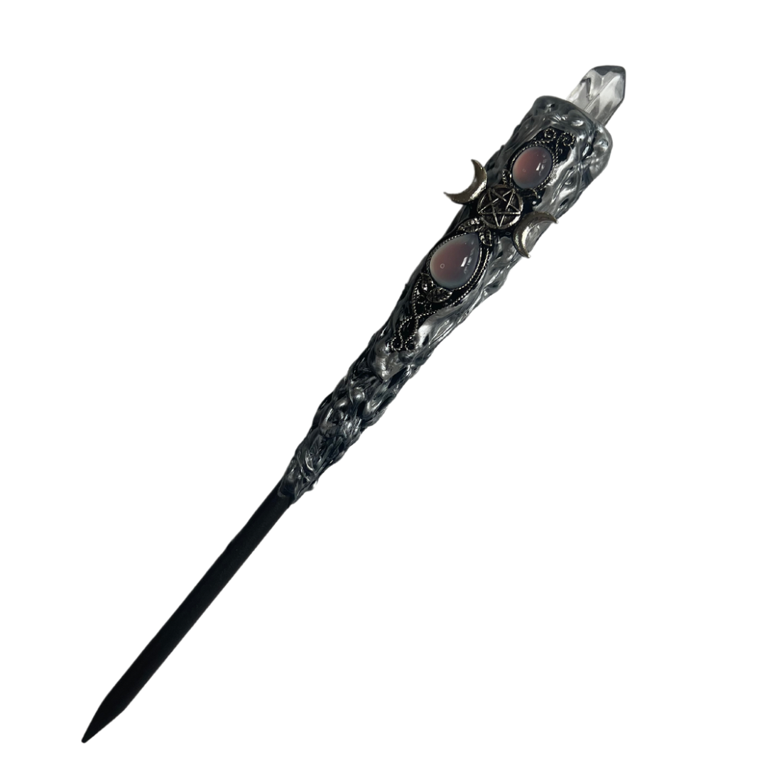 crystal wand with moons and pentagram