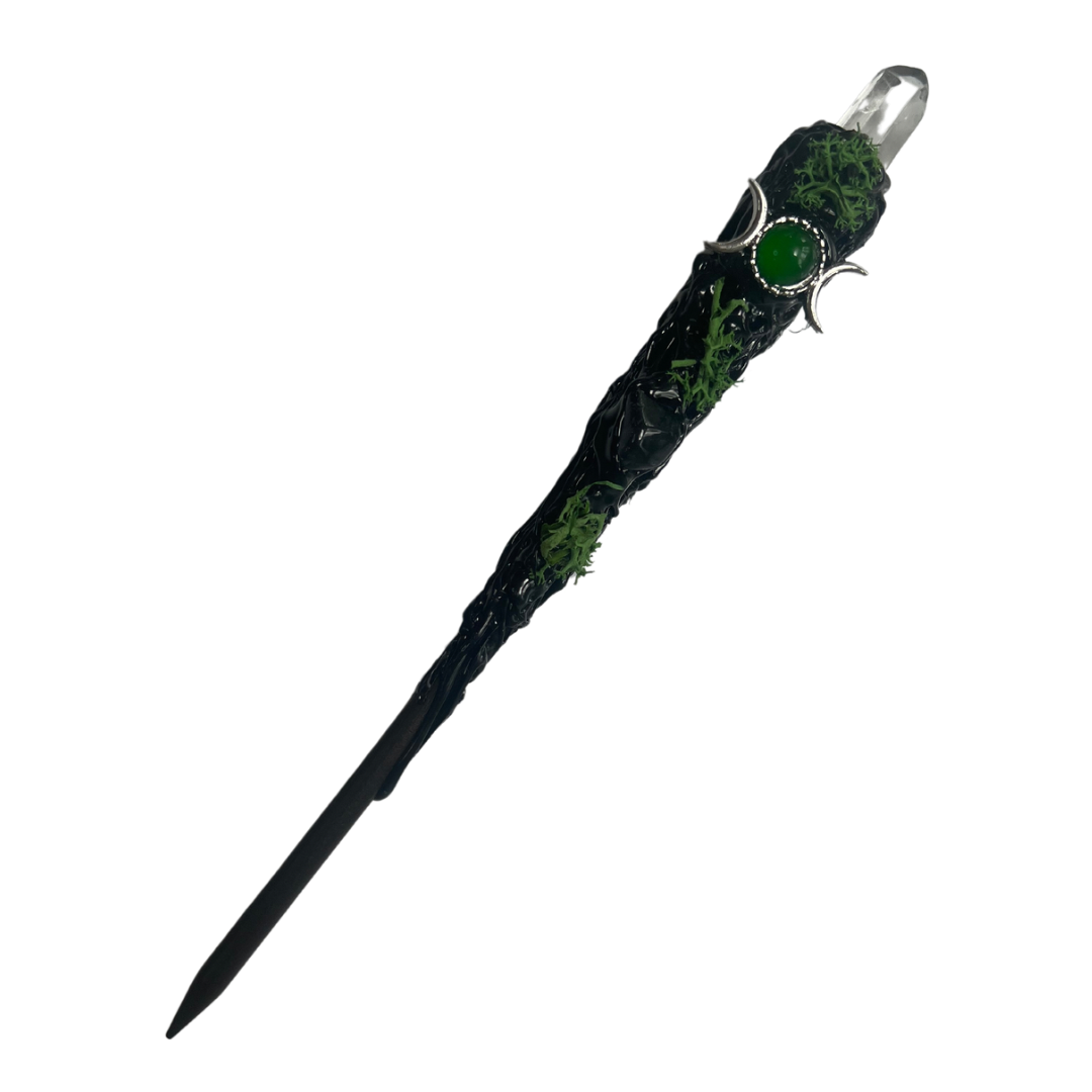 Crystal Wand with moss and moons