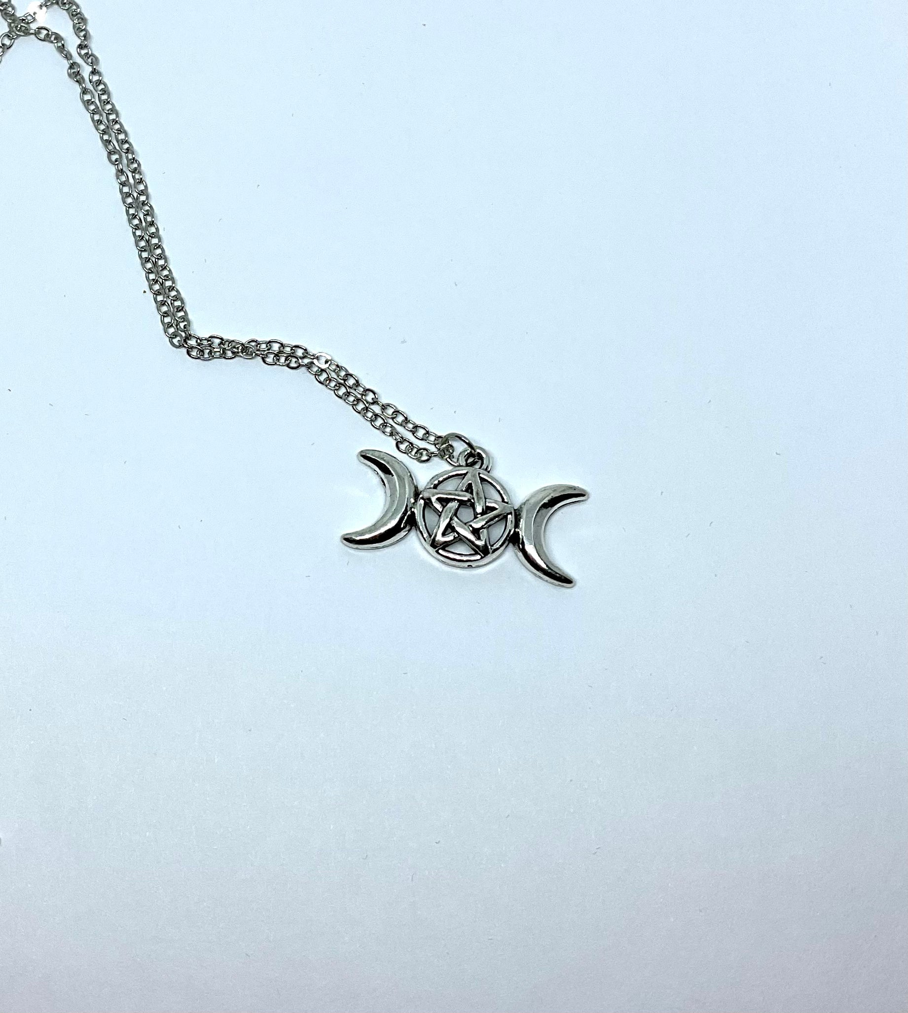 Silver Triple Moon Pendant Necklace