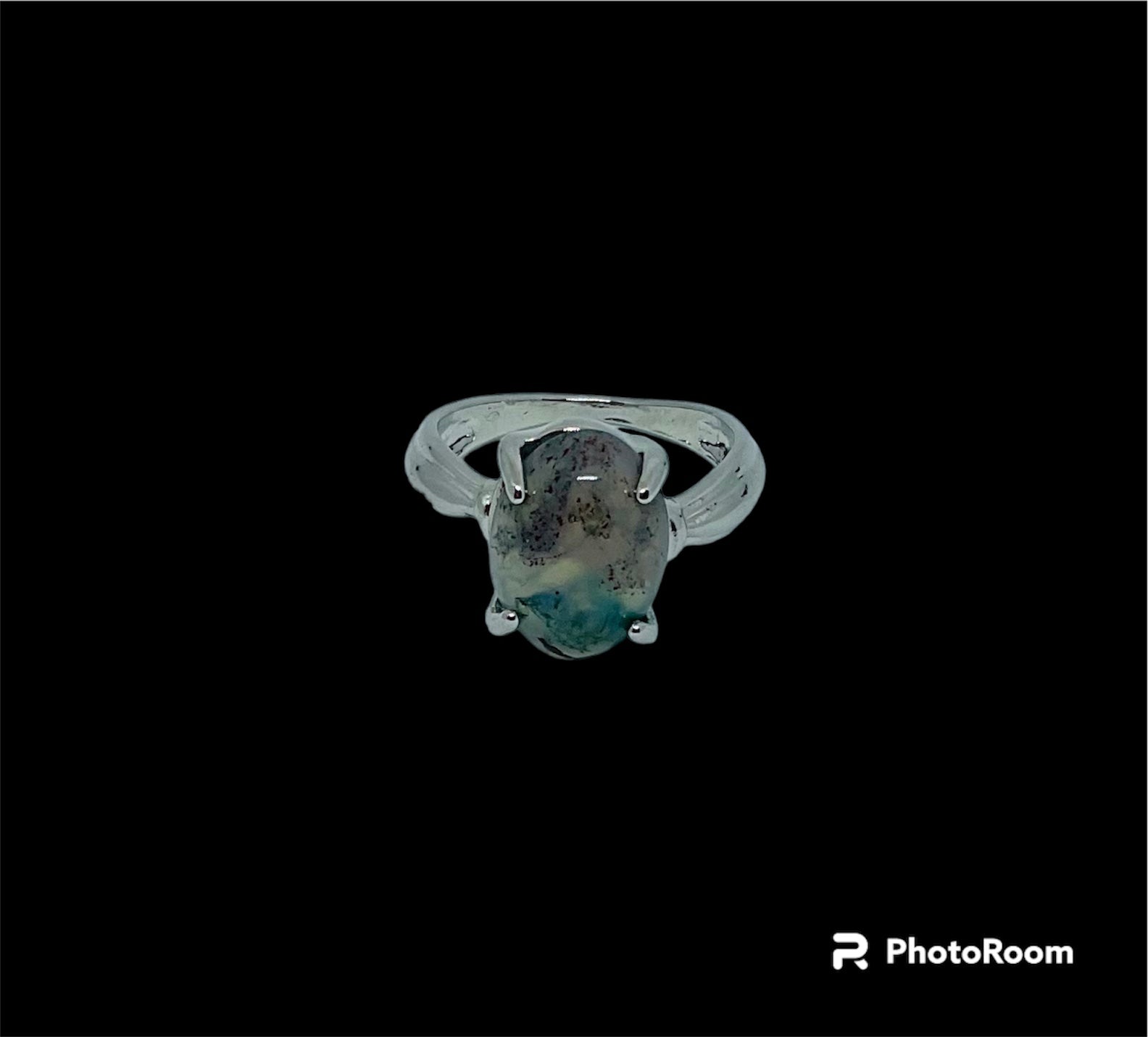 Silver Moss Agate Stone Ring