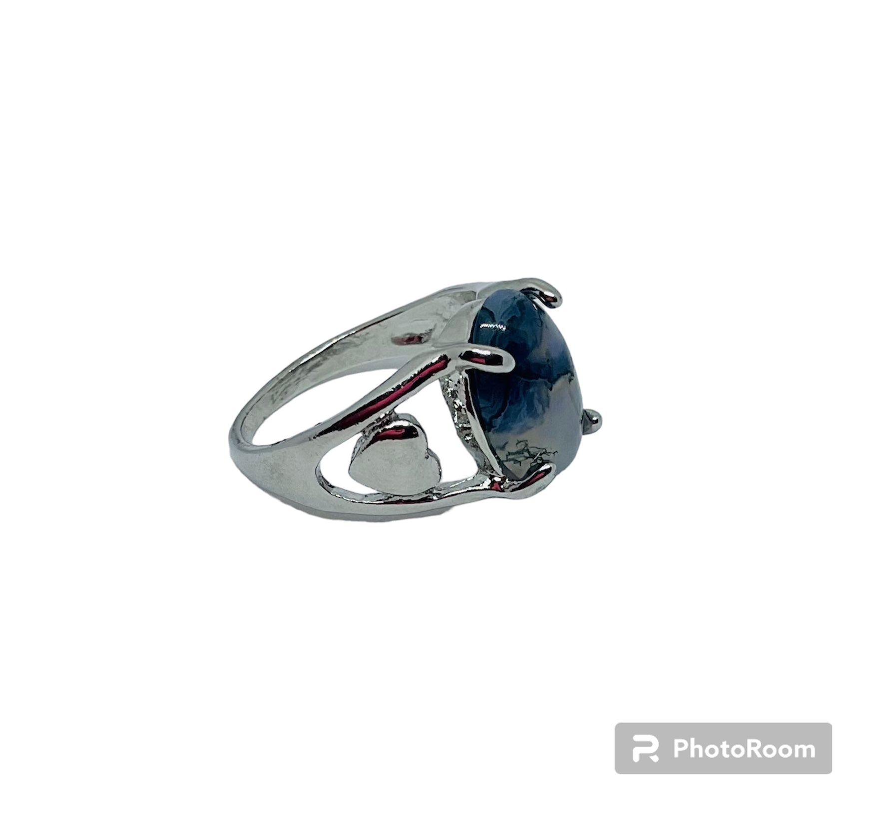 Silver Moss Agate Stone Ring