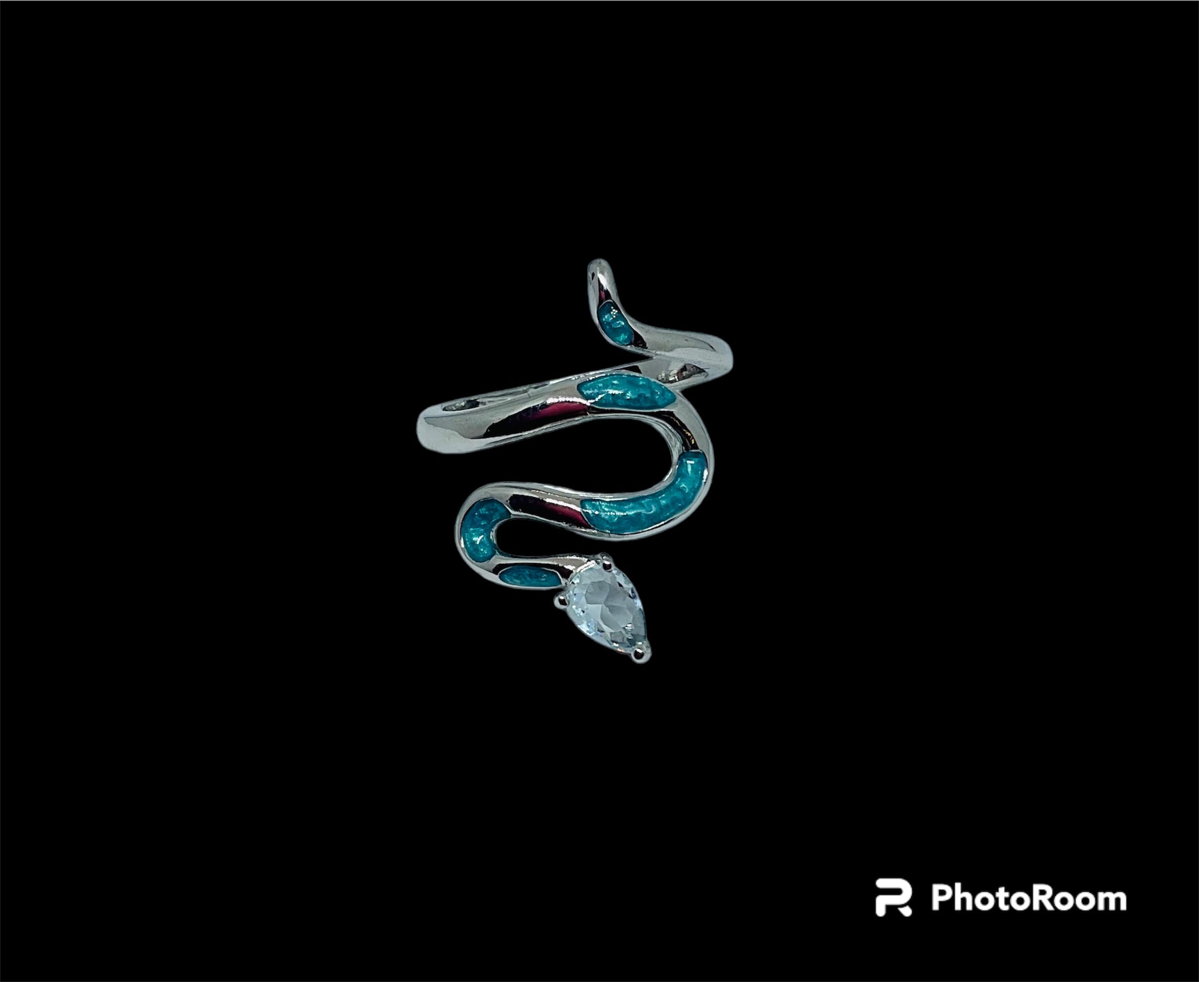 Silver Gem-Headed Green Opal Serpent Ring