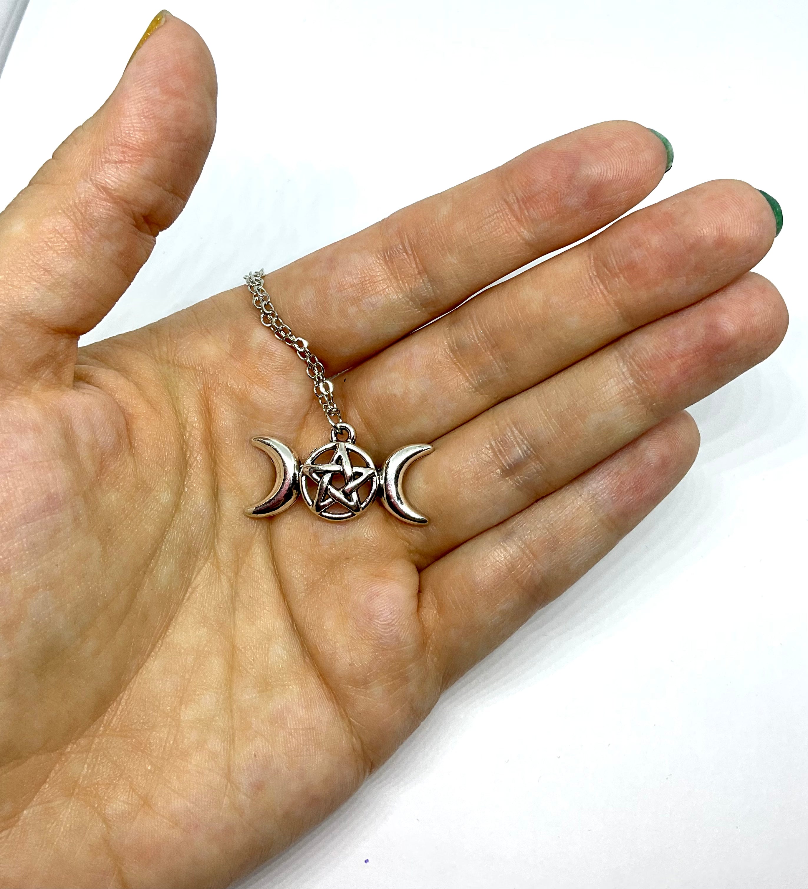 Silver Triple Moon Pendant Necklace