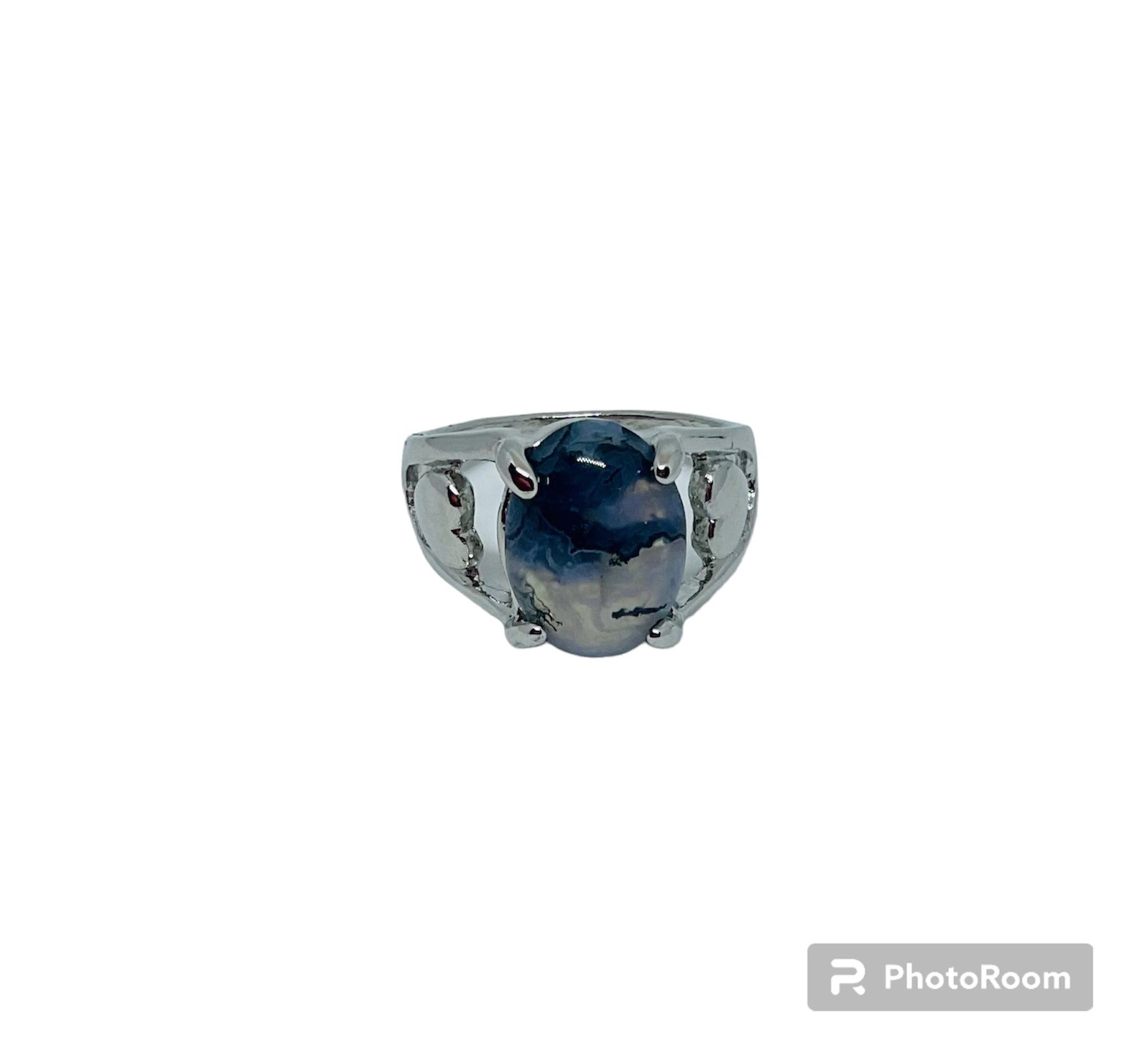 Silver Moss Agate Stone Ring