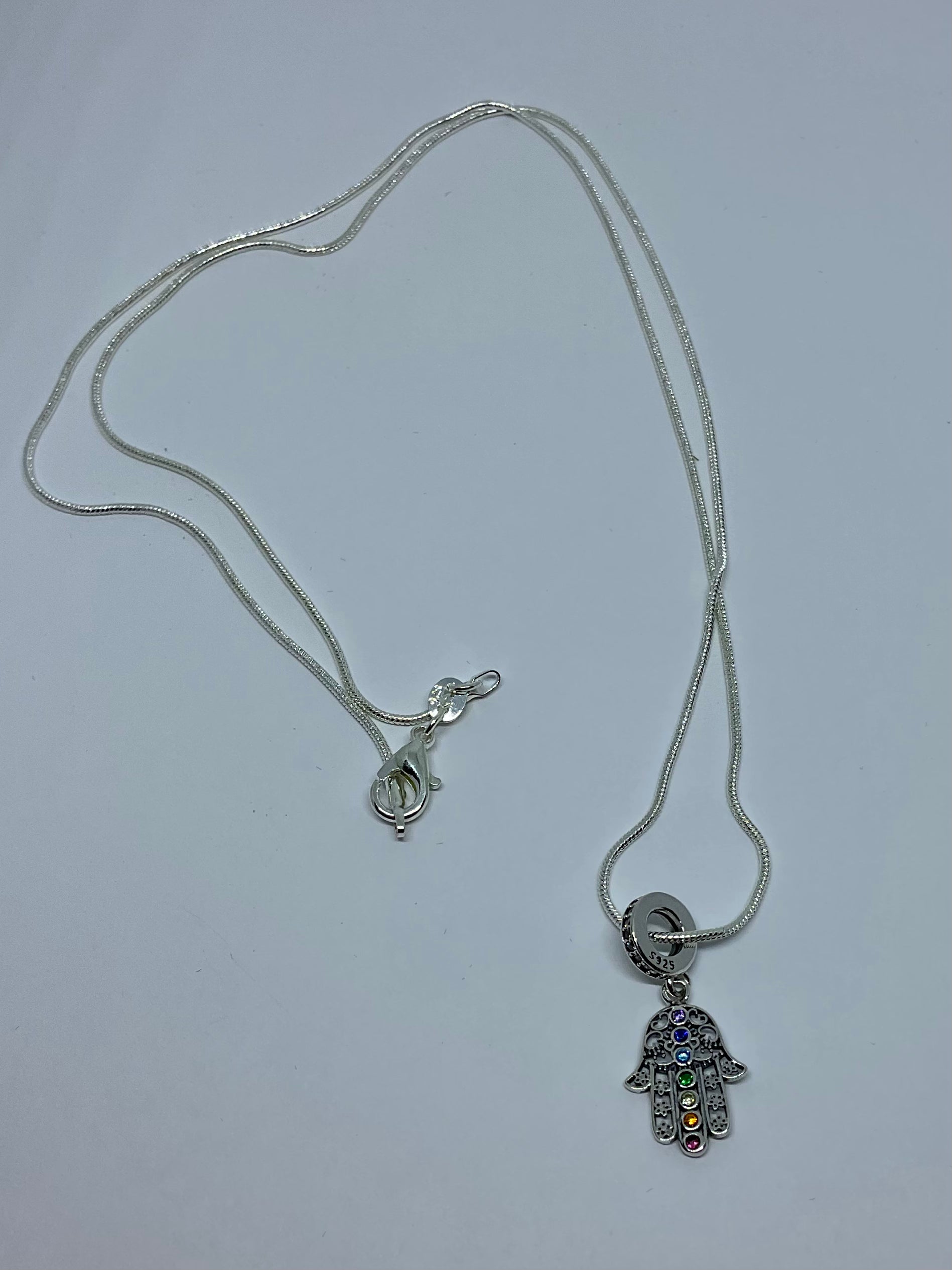 Silver Hamsa Chakra Pendant Necklace