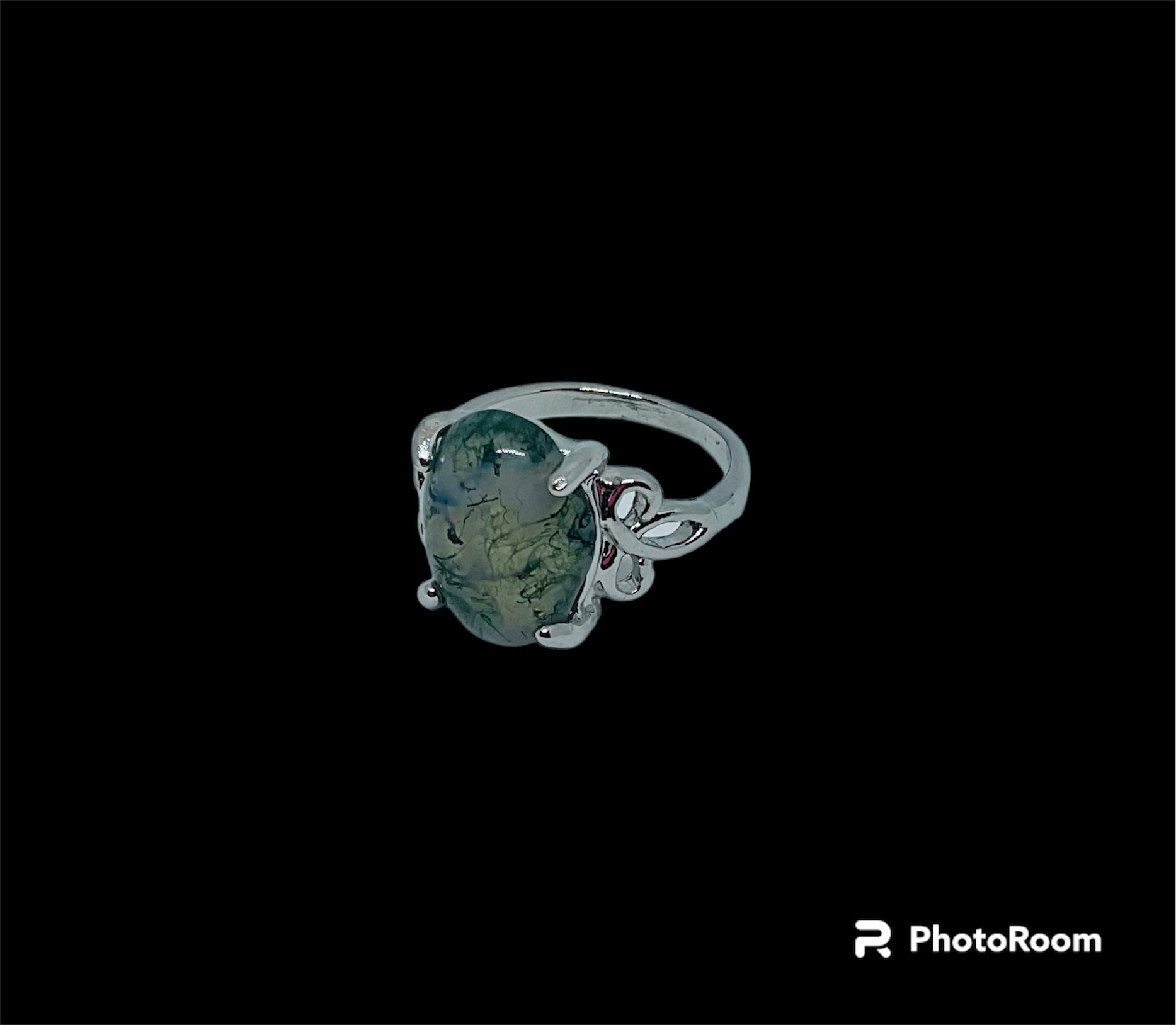 Silver Moss Agate Stone Ring