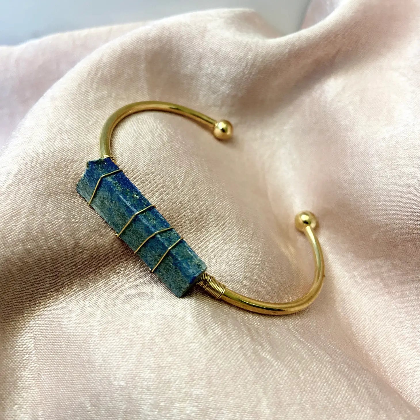 Lapis Lazuli + Gold Cuff Bangle Bracelet