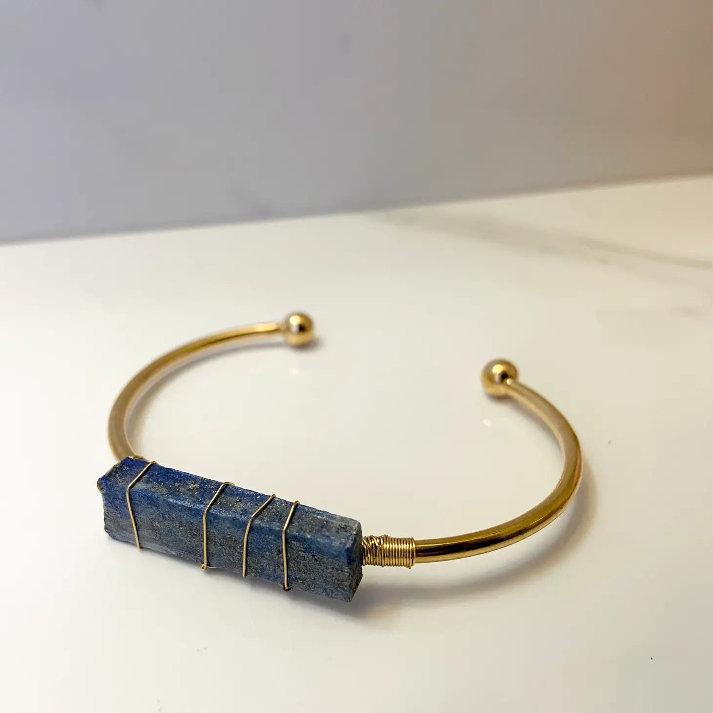 Lapis Lazuli + Gold Cuff Bangle Bracelet