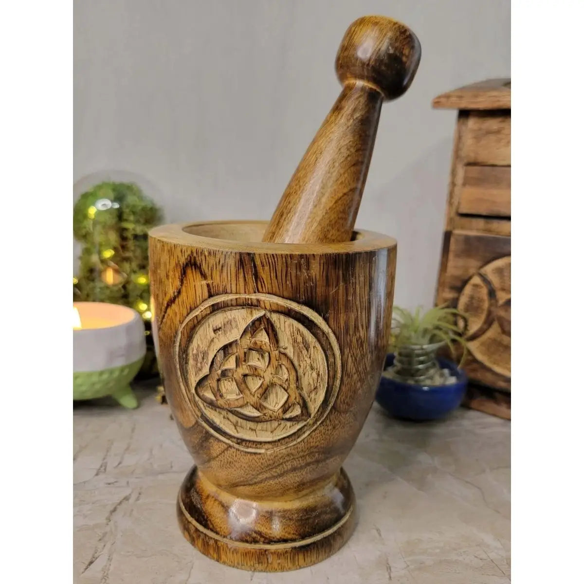 Triquetra Witch's Wooden Mortar & Pestle