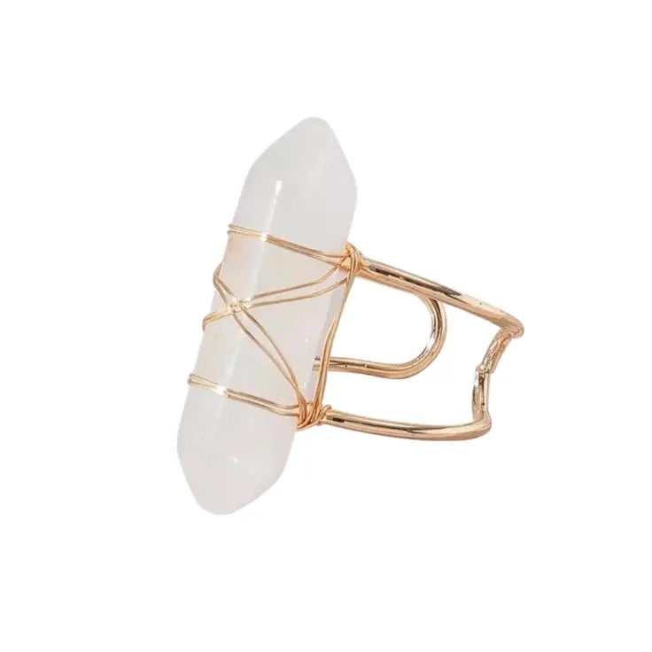Crystal Quartz Gemstone Gold Adjustable Obelisk Ring