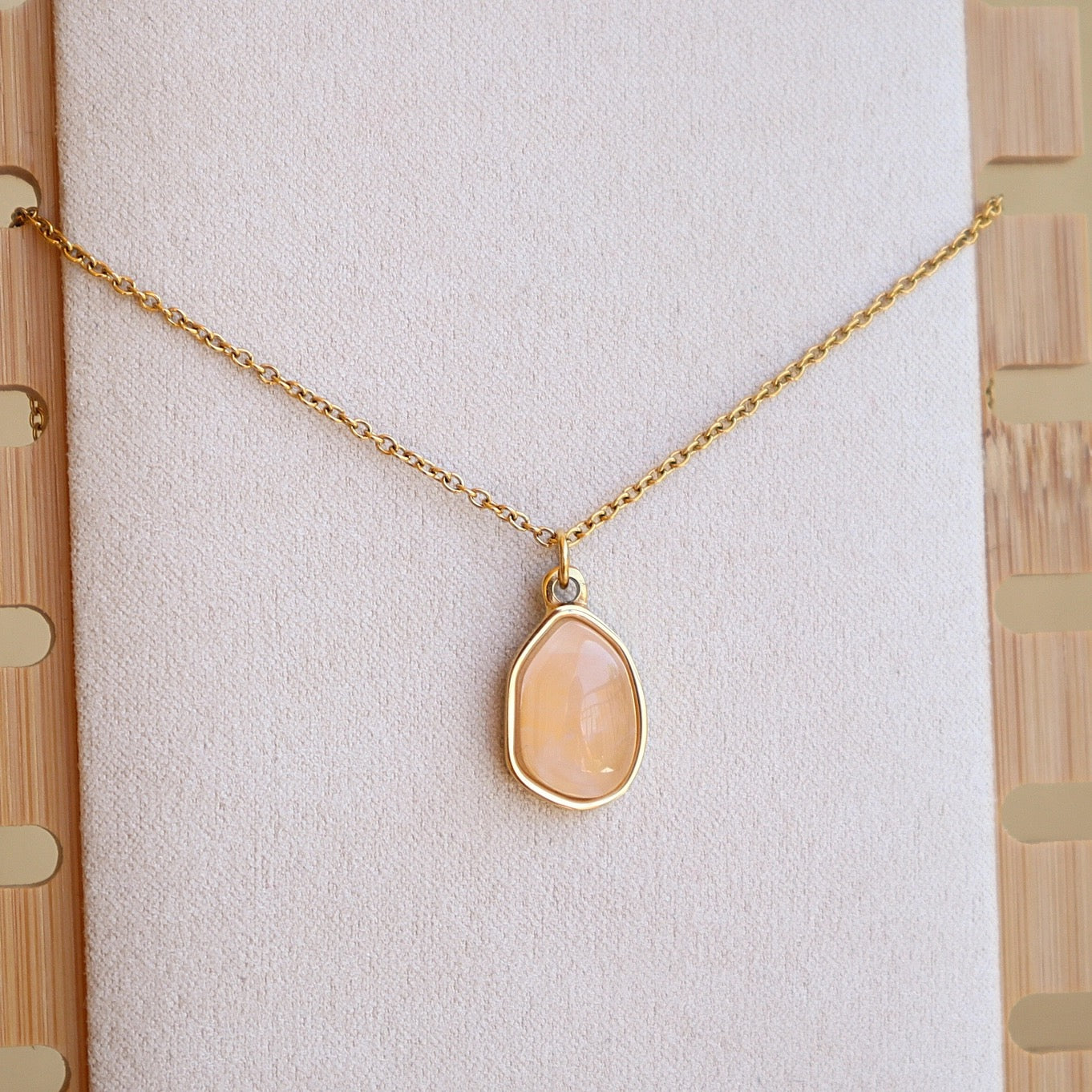 Rose Quartz Teardrop Gold Plated Necklace