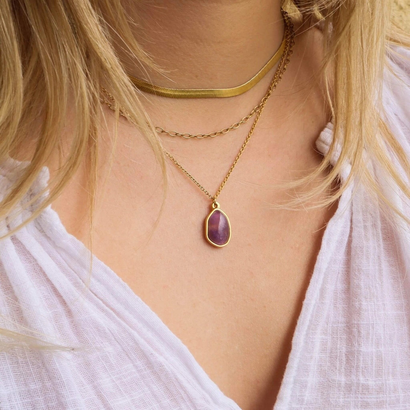 Amethyst Teardrop Gold Plated Necklace