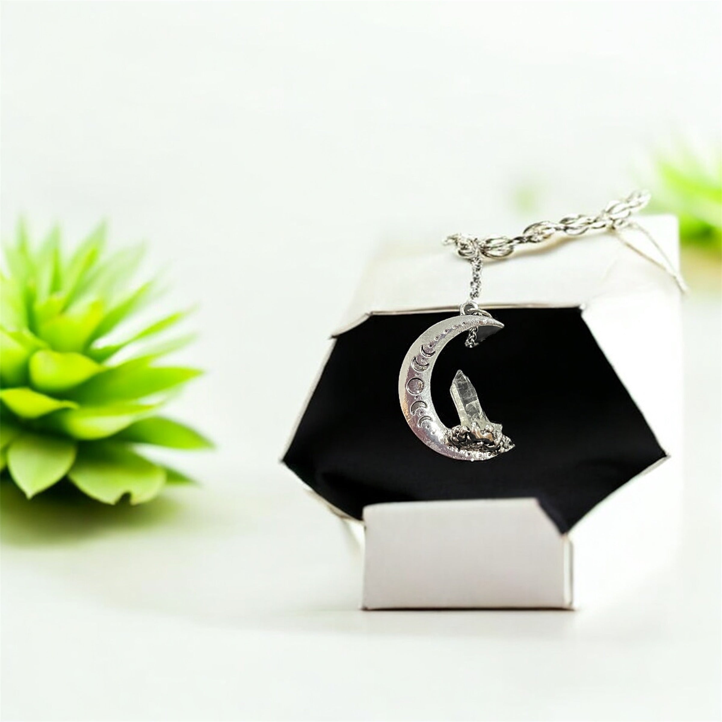 Silver Moon Clear Quartz Necklace