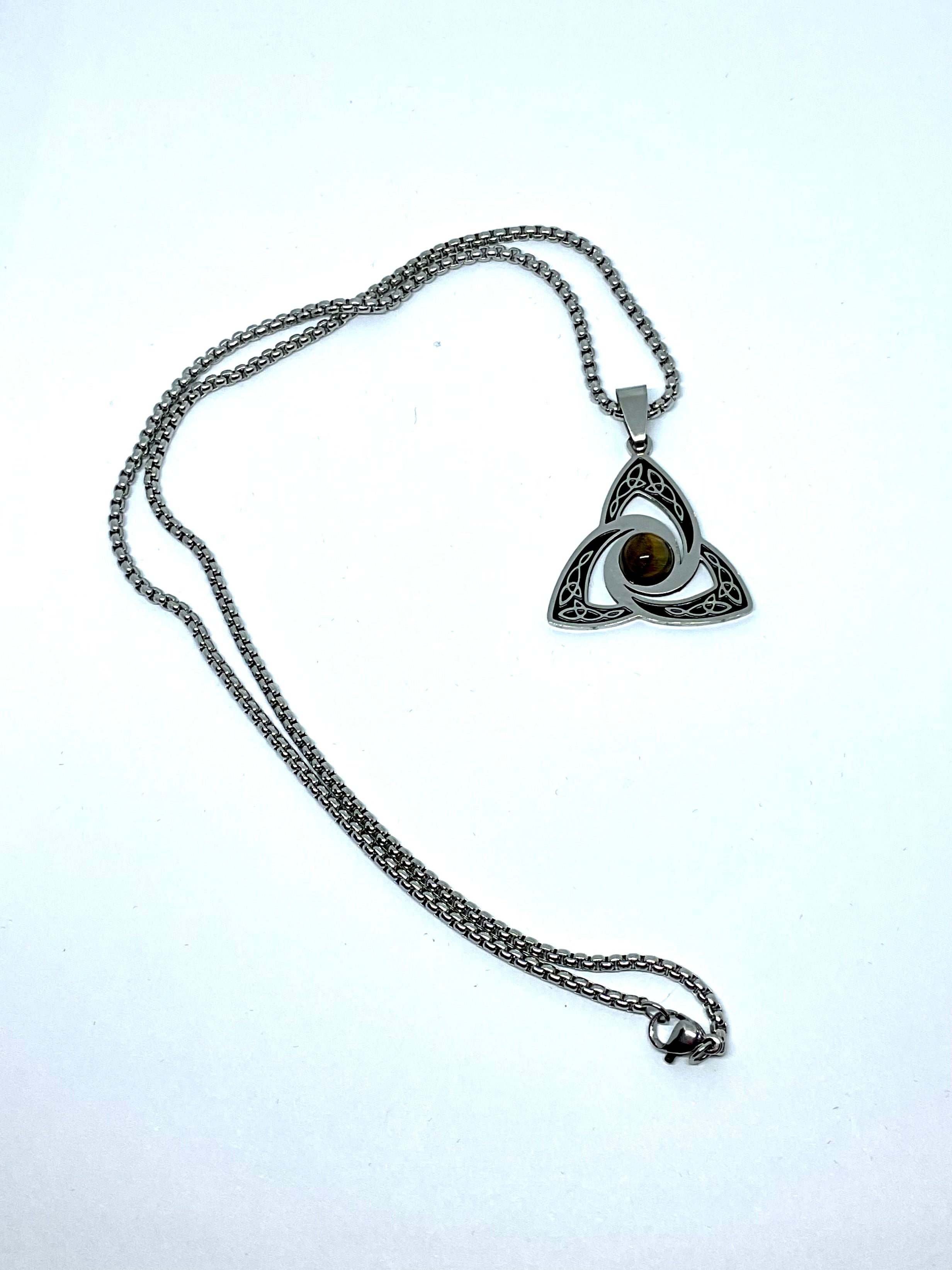 Silver Tigers Eye Celtic Trinity Pendant Necklace