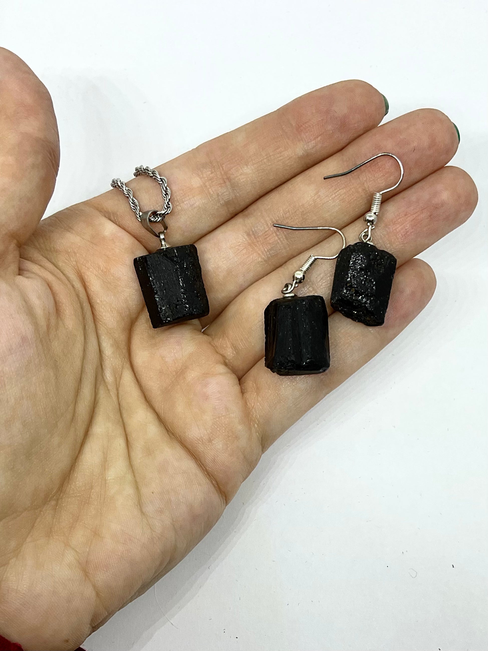 Black Tourmaline Earring & Pendant Necklace Set