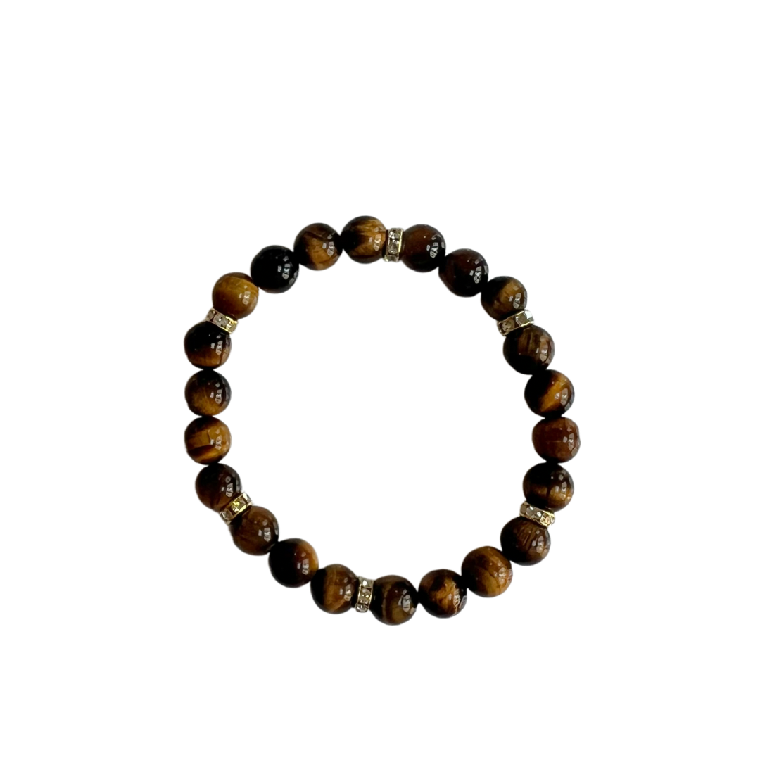 8mm Tiger's Eye Beaded Bracelet with Rhinestones