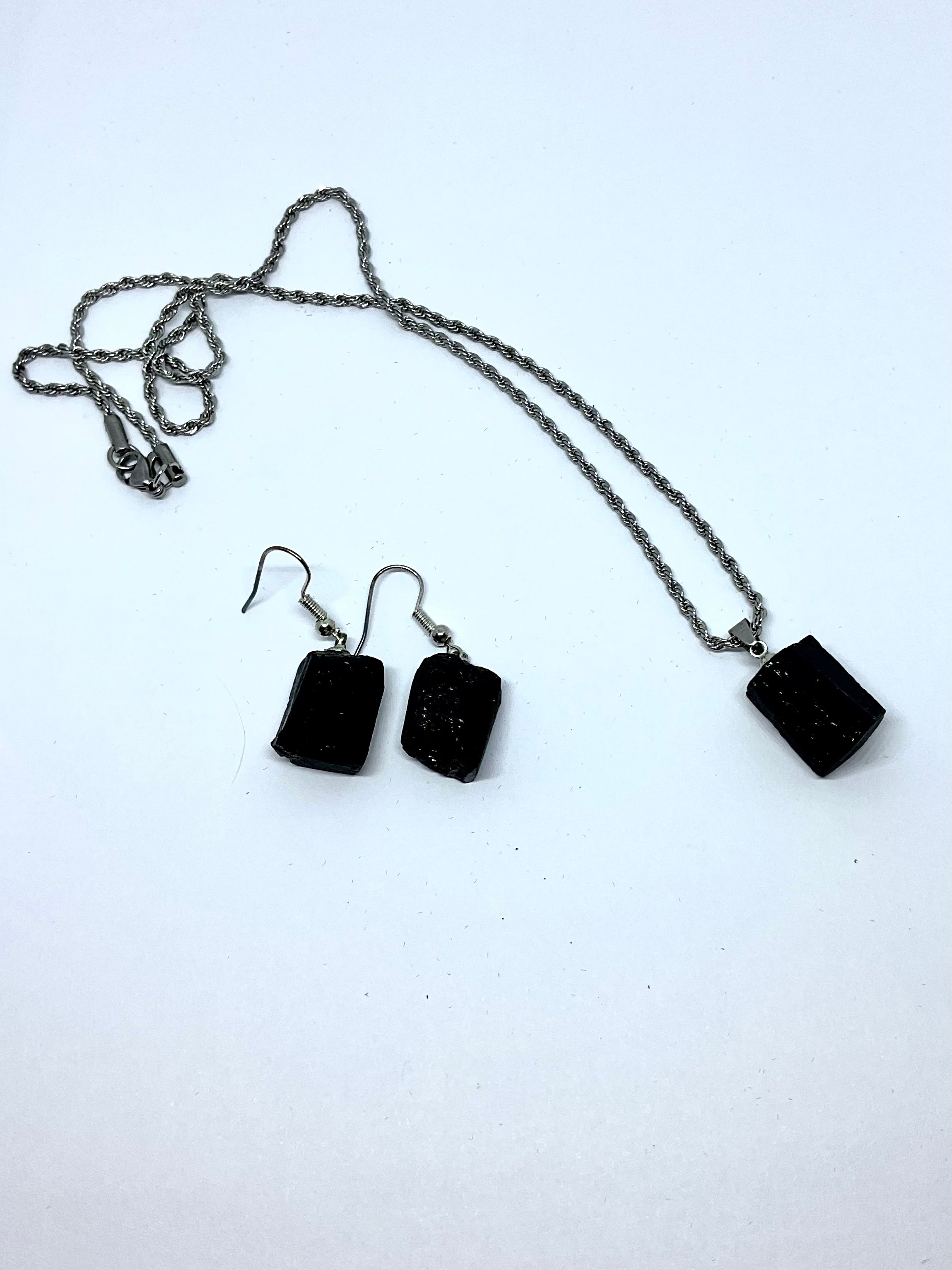 Black Tourmaline Earring & Pendant Necklace Set