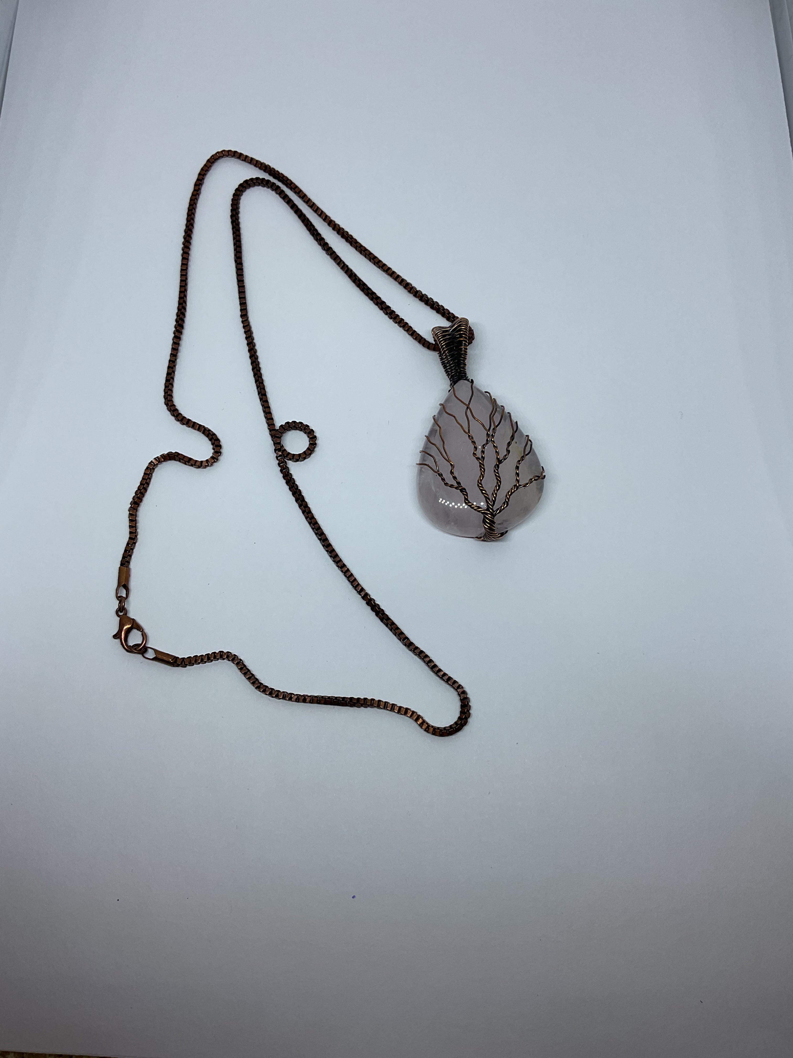 Rose Quartz Copper Tree Pendant Necklace