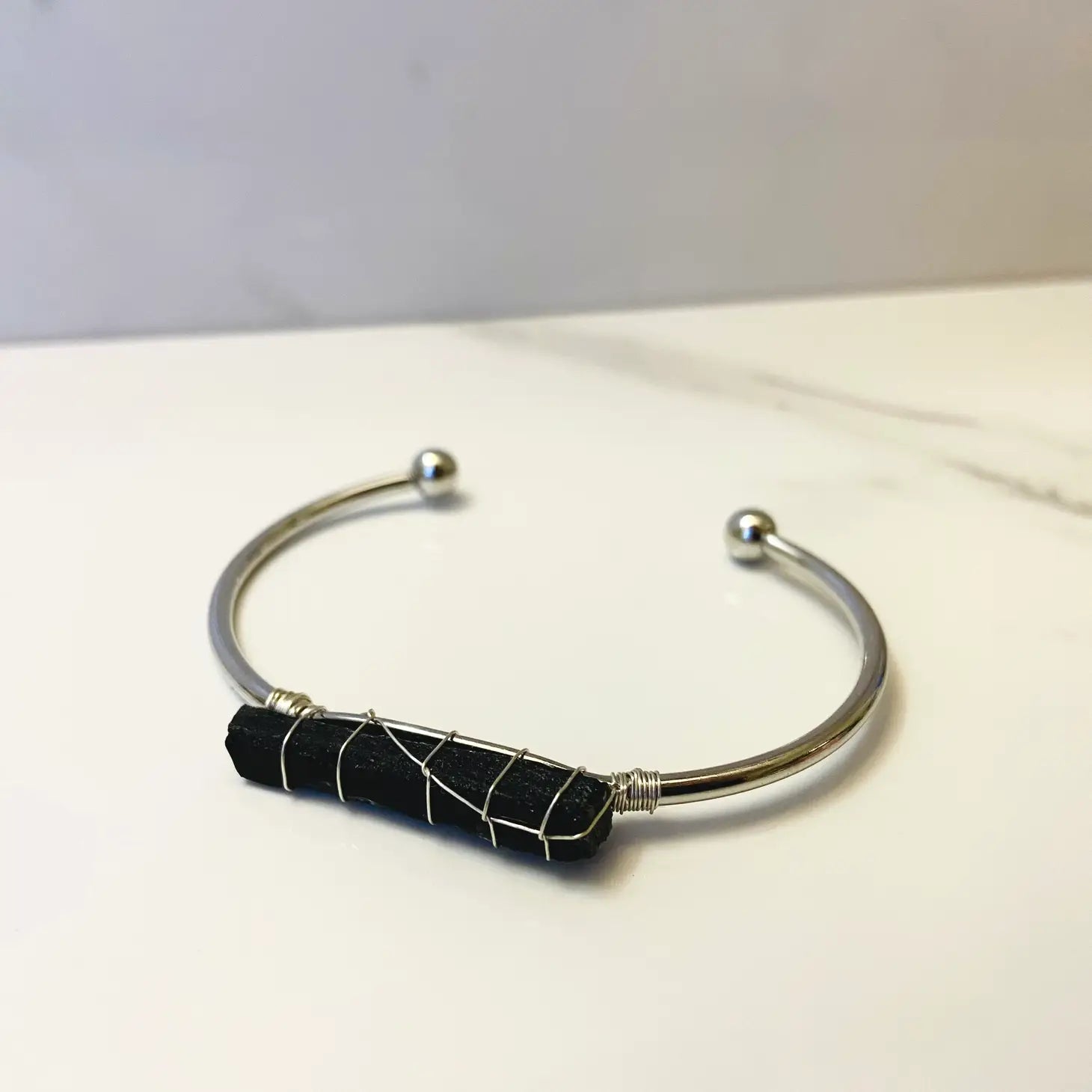 Obsidian + Silver Cuff Bangle Bracelet