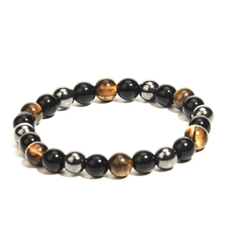 8mm Black Obsidian, Hematite, & Gold Tigers Eye Bracelet