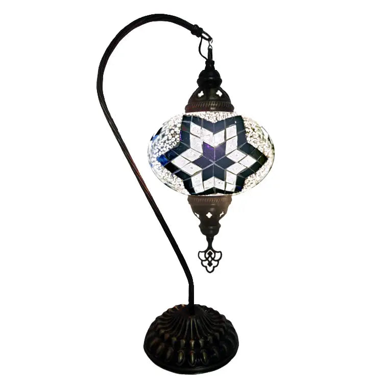 Hanging Mosaic Desk Lamp in A Navy/White Star Pattern